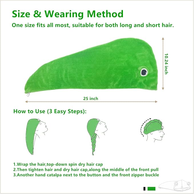 2-Pack Frog Hair Turbans, Super Absorbent Microfiber Hair Towels - Image 4