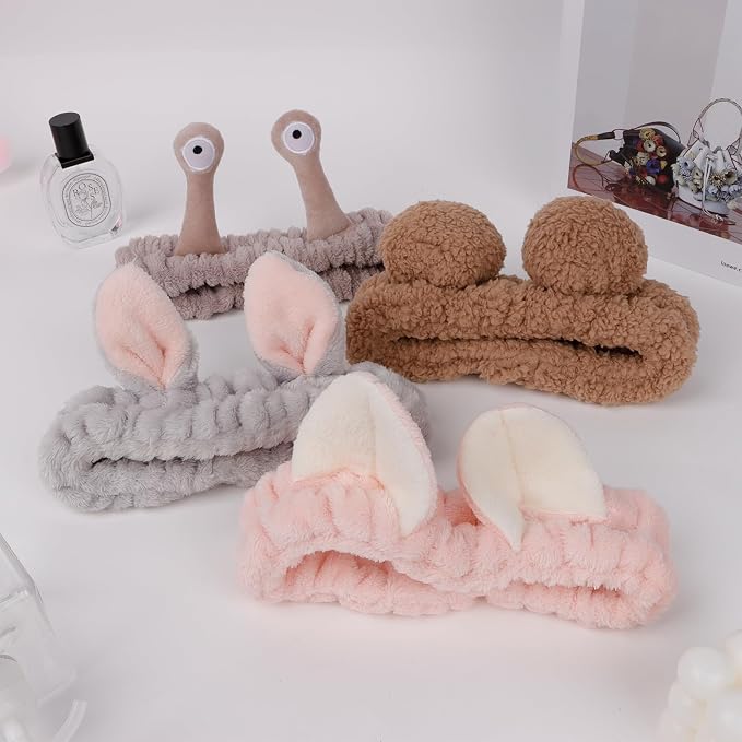 YISSION 4PCS Spa Headband cat/bear/Snail/Bunny Ears Head Band - Image 7