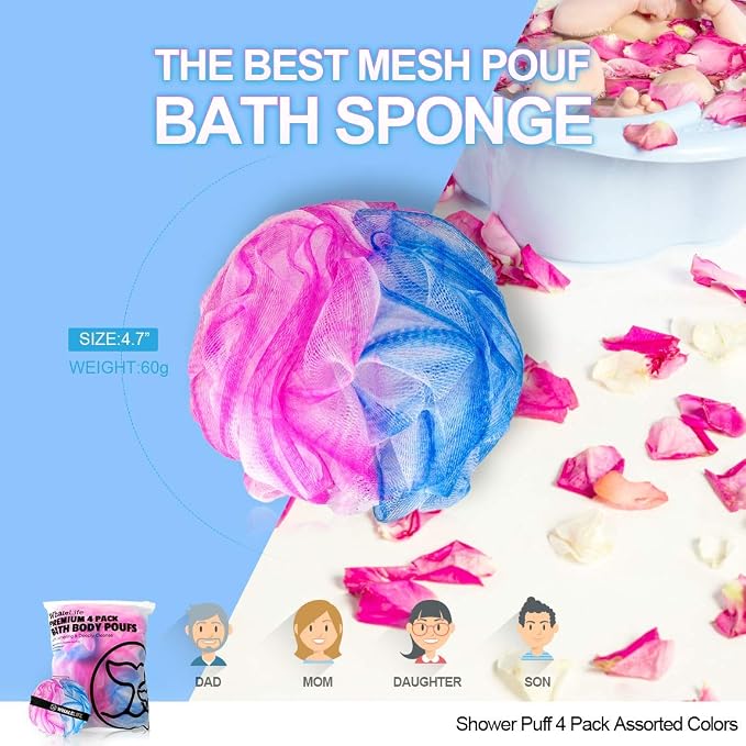 Loofah Sponge Bath Sponge for Women Men 4 Pack - Image 5