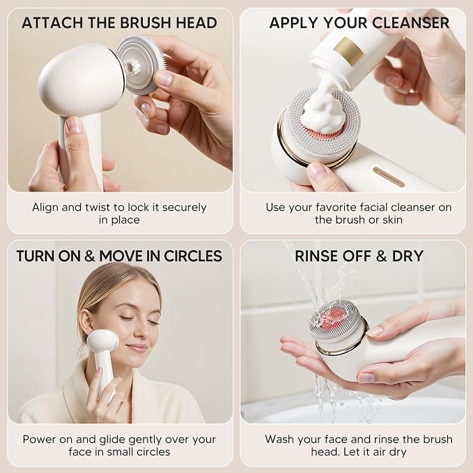 Electric Facial Cleansing Brush, Rechargeable Waterproof Dual Rotating Face - Image 4