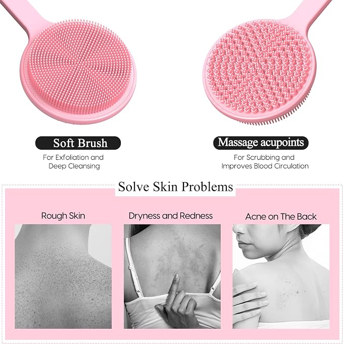Silicone Back Scrubber for Shower, 17in Lengthen Long Handle Body Brush - Image 3
