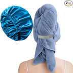 Large Microfiber Hair Towel Wrap & Satin Bonnet Set by Netcken