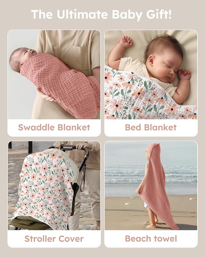 Yoofoss Hooded Baby Towels for Newborn 2 Pack 100% Muslin Organic Cotton Baby - Image 6