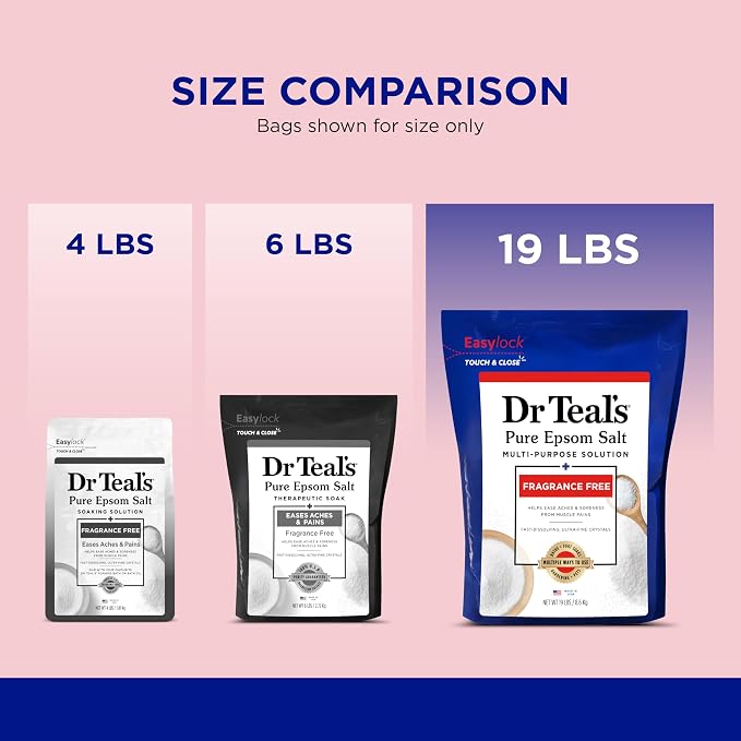 Dr Teal's Pure Epsom Salt Bulk Magnesium Sulfate USP, Fragrance Free, 19 lbs - Image 3