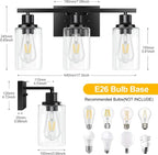 3-Light Vanity Light, Matte Black Bathroom Lighting Fixtures Over Mirror - Image 6