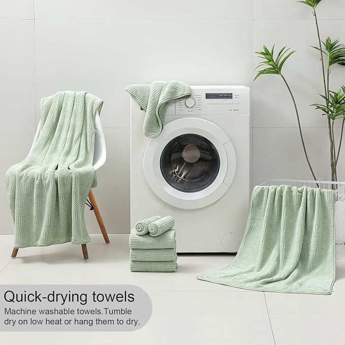 8 Piece Sage Green Bath Towels Set, 2 Oversized Large Bath Sheets, 2 Hand - Image 8
