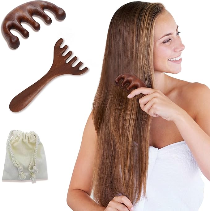 2 Pack Wooden Scalp Massage Tool, Sandalwood Manual Scalp Massager Wood Comb by WoodenScalpMassager