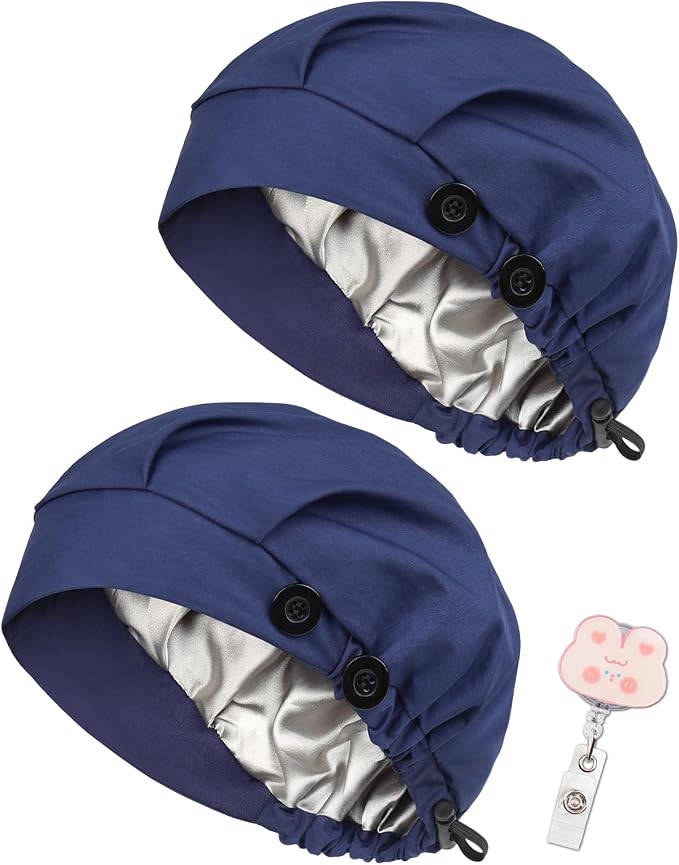 2 Pack Satin Lined Bouffant Scrub Caps by Yuest