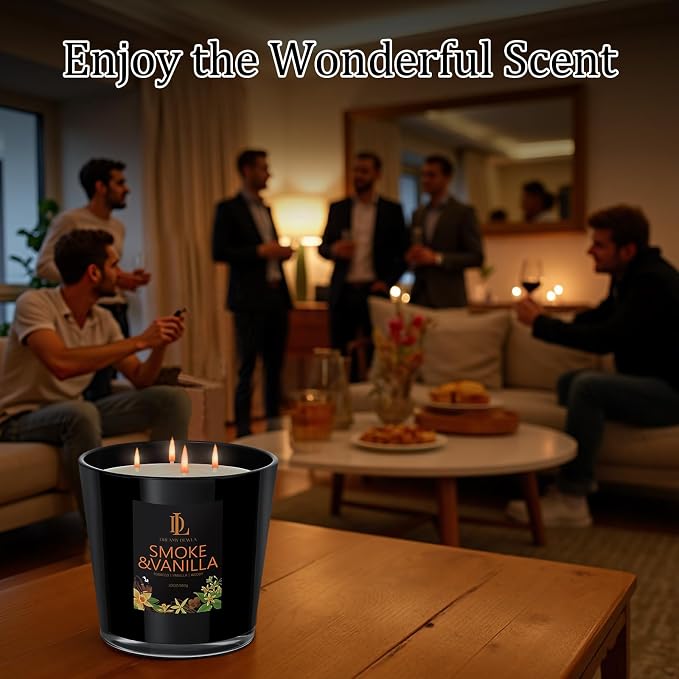 Smoke & Vanilla Scented Candle, Large 30oz Natural Soy Candles, 4-Wick 80 Hour - Image 5