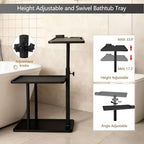 3 Layer Bathtub Tray Table, Bamboo Swivel Bathtub Side Table Height Adjustable - Image 3