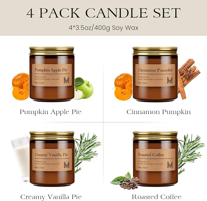 M&SENSE 4 Pack Fall Christmas Candle Gift Set, Aromatherapy Candle Gift - Image 2