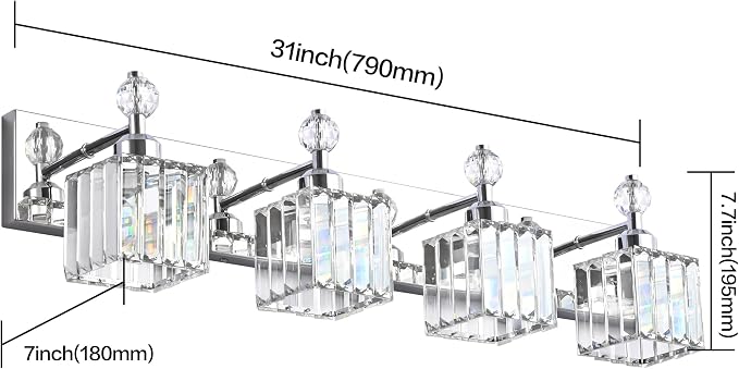 PRESDE Crystal 4 Light Bathroom Vanity Lights Chrom Vanity Light - Image 4