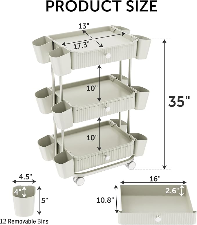 Dolonm 3 Tier Drawer Shelf Beauty Cart - Image 2