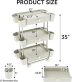 3 Tier Drawer Beauty Cart with 12 Movable Storage Organizer, Thickened ABS & - Image 2