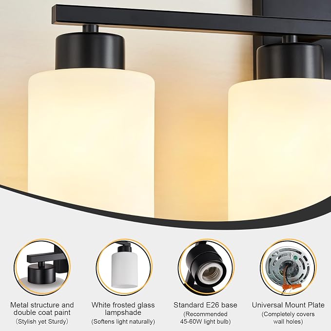 FonmYim Black Bathroom Light Fixtures, 4-Light Modern Vanity Light Over Mirror - Image 6