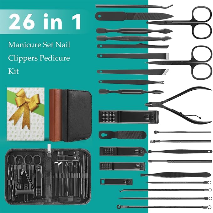 Nail Clippers Set, 26 Piece Manicure Set & Pedicure Kit, Stainless Steel - Image 8