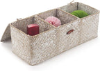 Seagrass Storage Basket with Lid Rectangular Small Woven Shelf Baskets with - Image 2