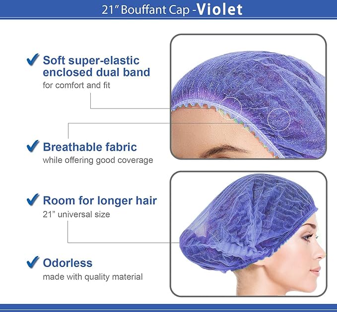 Disposable Bouffant Caps, 21inches Hair Net, Elastic Dust Cap - Image 3