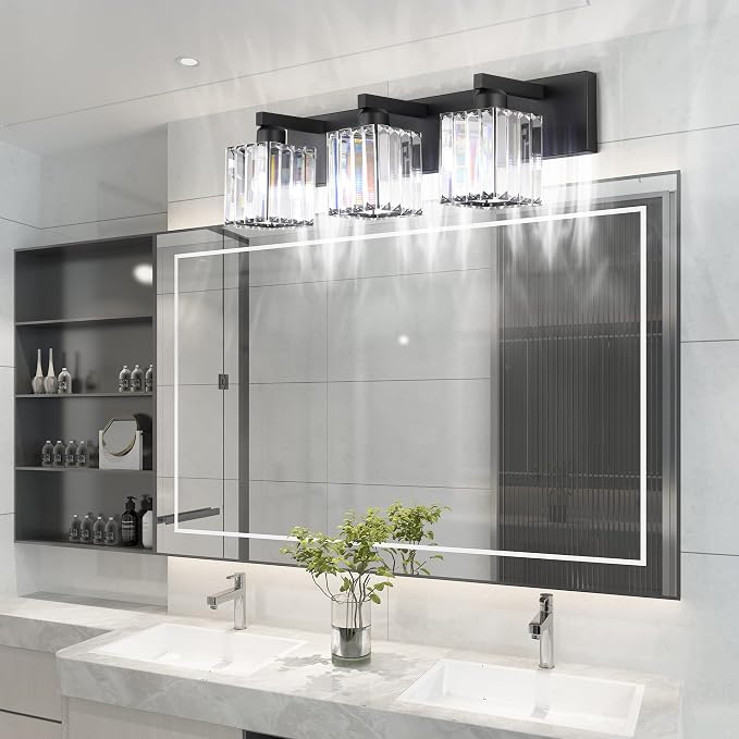Aipsun Black Vanity Light Bathroom Lighting Fixtures 3 Light Crystal Modern - Image 3