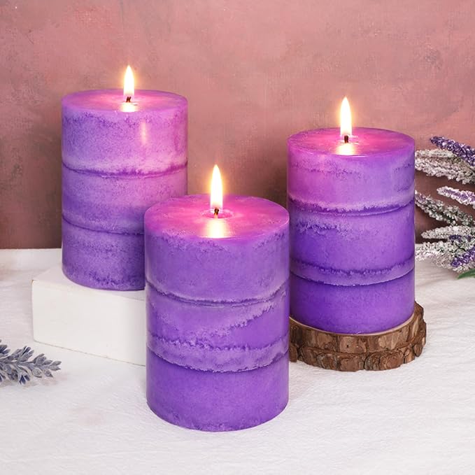 3" x 4" Handmade Pillar Candles Lavender Scented Purple Decorative Modern - Image 6