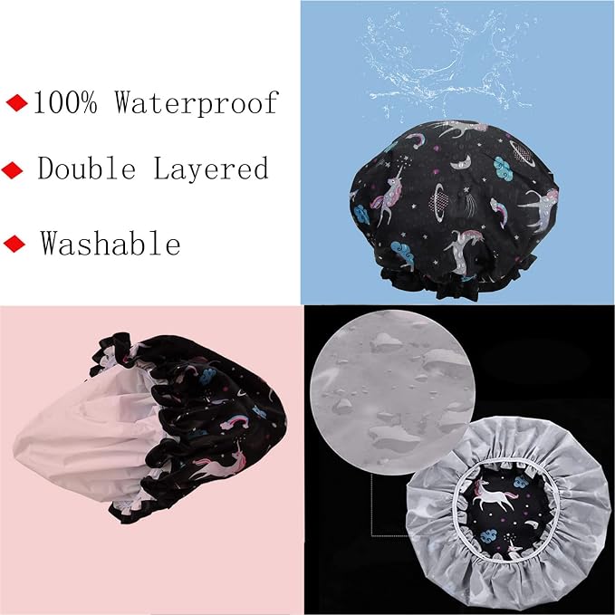 Unicorn Shower Cap for Women Men, Hotel and Hair Salon - Image 3