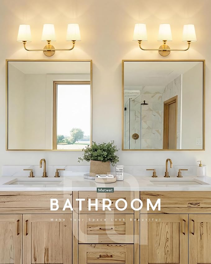 3-Light Bathroom Light Fixtures, Brushed Gold Vanity Lights - Image 6