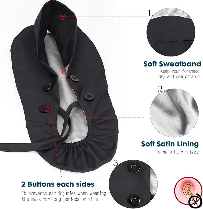 Satin Lined Scrub Caps with Buttons & Sweathand, Surgical Caps - Image 3