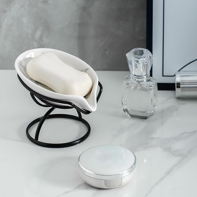 Dobbyby Leaf-Shaped Soap Dish – Ceramic Soap Bar Holder - Image 6
