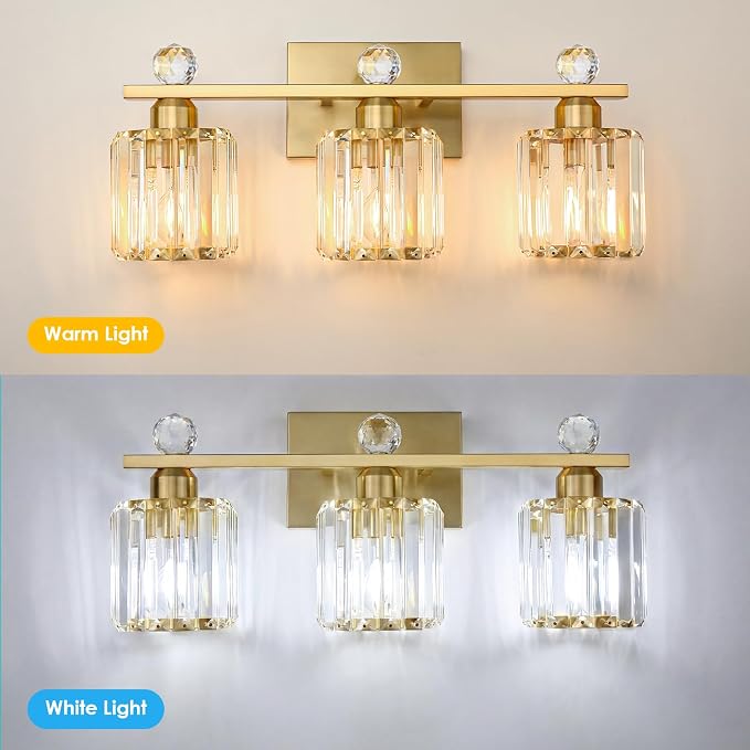 3-Light Gold Bathroom Light Fixtures, Modern Bathroom Vanity Lights Fixture - Image 2