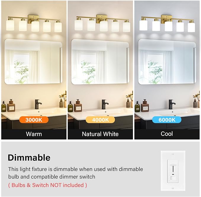 FonmYim Brushed Gold Bathroom Light Fixtures, 5-Light Modern Vanity Light Over - Image 5