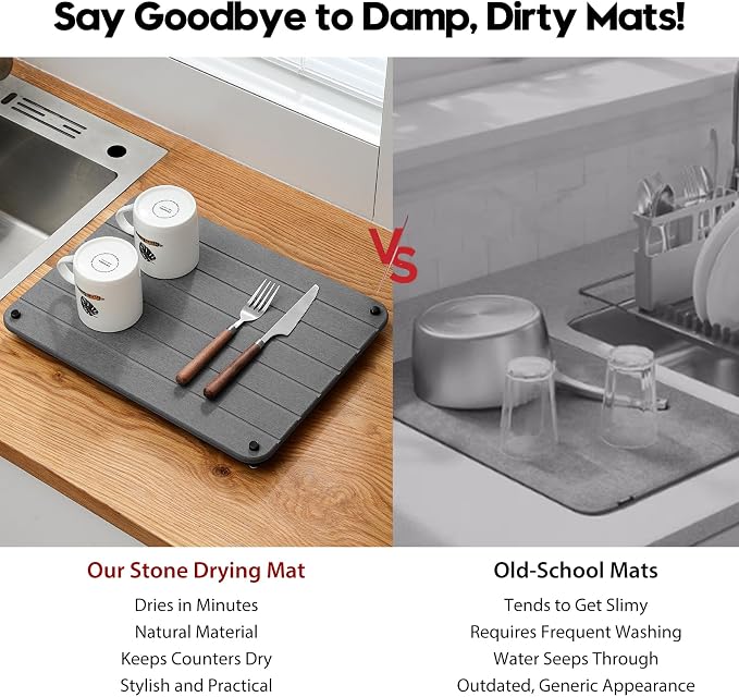Razborci Stone Dish Drying Mat for Kitchen Counter, Water Absorbing Bathroom - Image 6