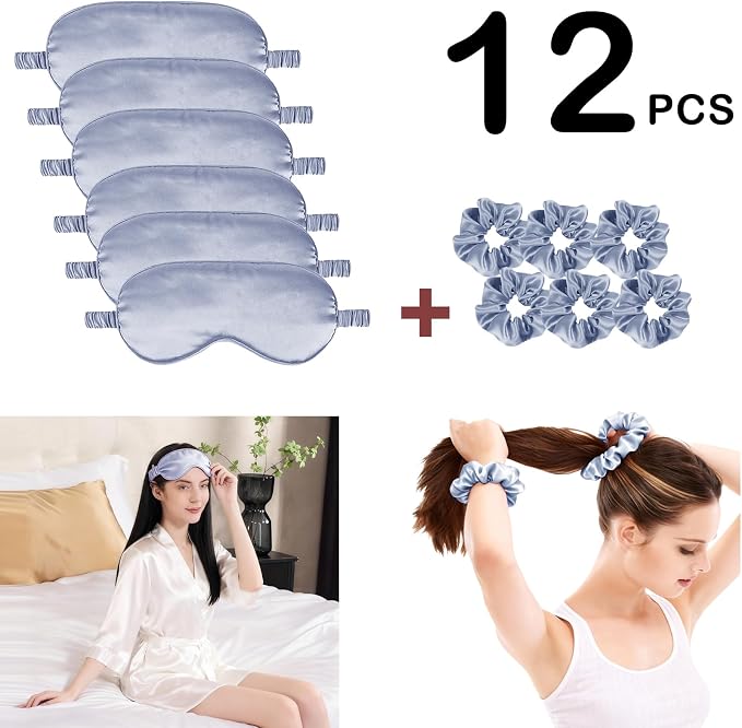 12Pcs Silk Sleep Masks Satin Eye Mask Silky Eyes Cover Blindfold Eyeshade Hair - Image 2
