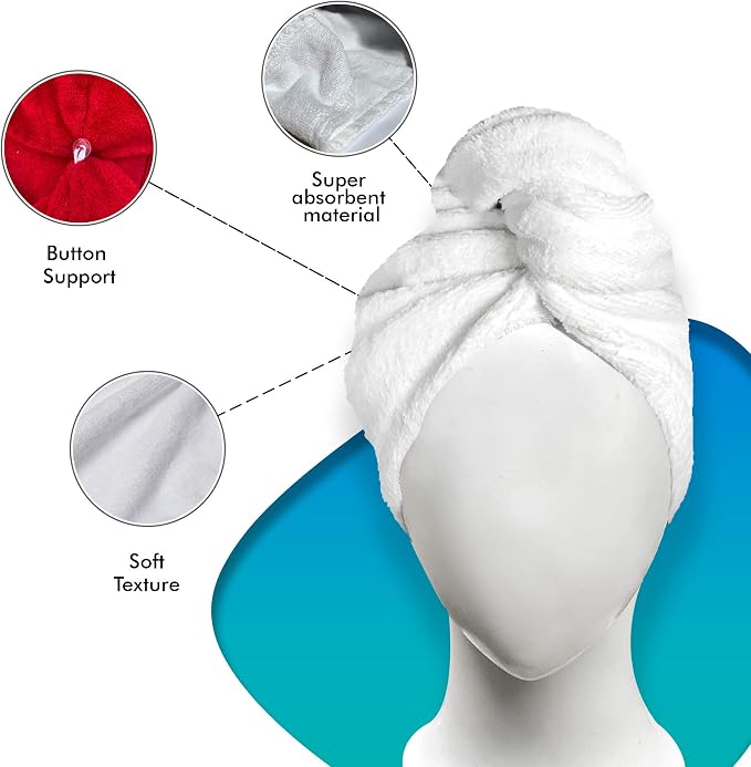 KEEPOZ Hair Towel Wrap Quick Dry 100% Cotton Super Absorbent Turban Head Wrap - Image 8