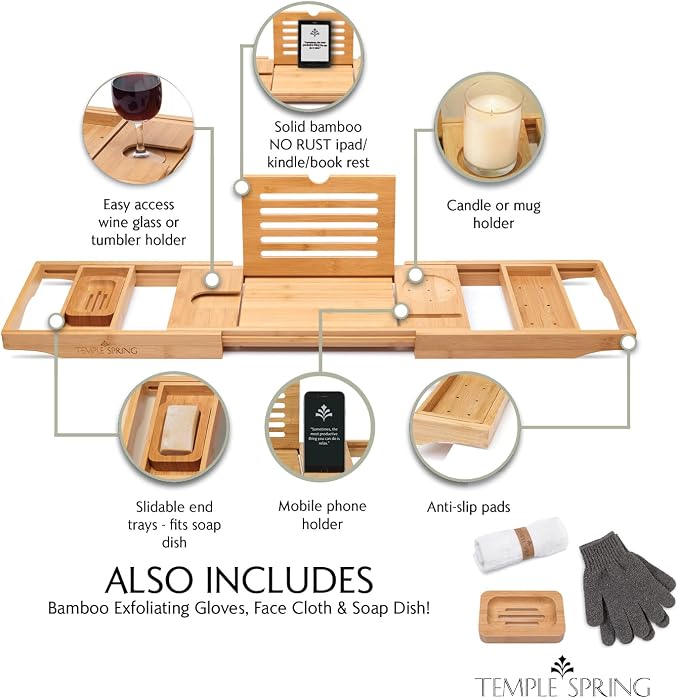 Temple Spring Bamboo Bathtub Tray Caddy - Image 2
