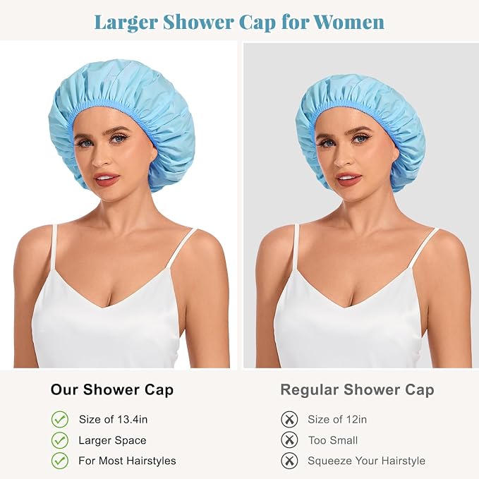 Shower Cap for Women Waterproof Reusable, Large Shower Cap Non-Slip - Image 3