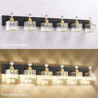 PRESDE 6-Light Crystal Bathroom Lights Fixtures Modern Black and Gold Wall Lamp - Image 7