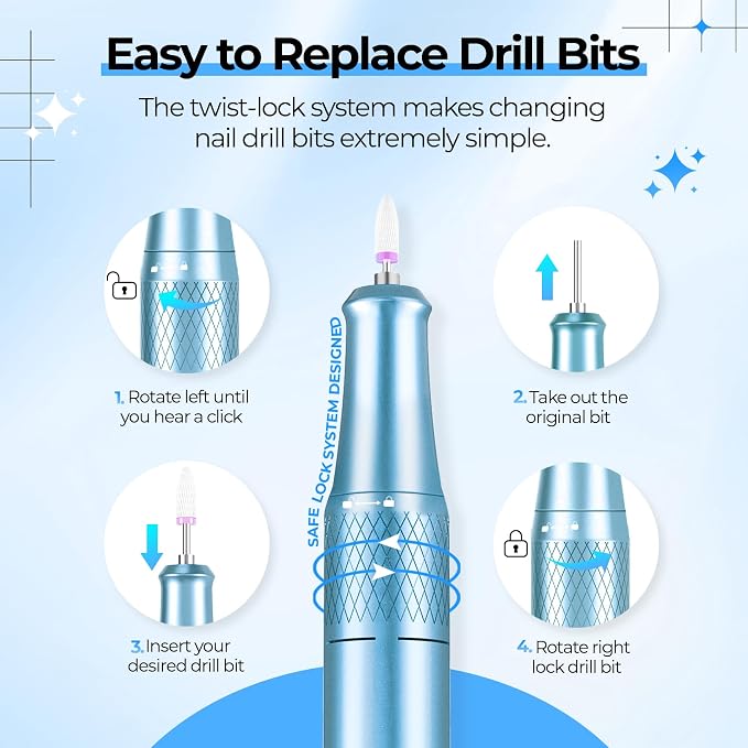 JOSGLOI Electric Nail Drill Professional: 40000RPM Electric Nail File Kit E - Image 3