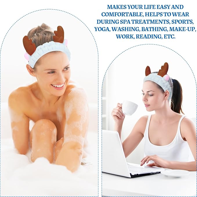 Jowmoy Cute blue antlers Headband Frog Eye Elastic to Wash Face - Image 7