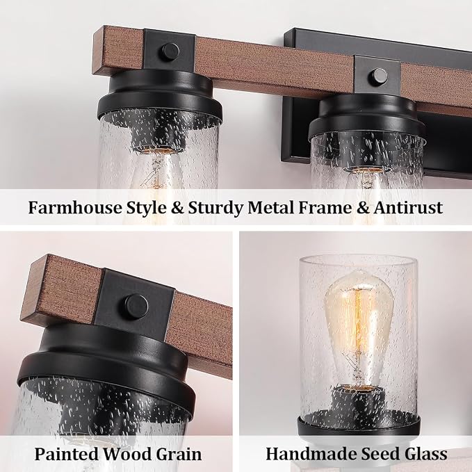 Farmhouse Vanity Light Fixtures, 3-Light Rustic Bathroom Lights Over Mirror - Image 4
