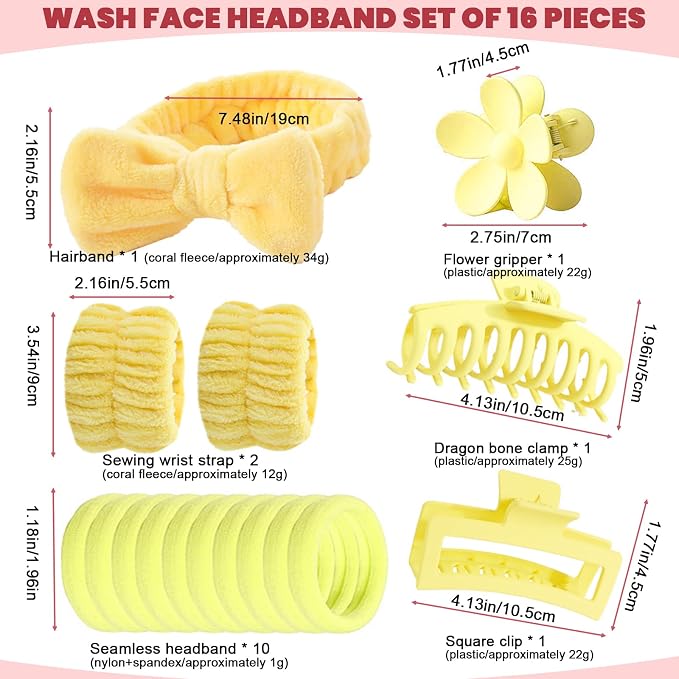16 Pcs Skincare Headband Set, Face Washing Headband - Image 2
