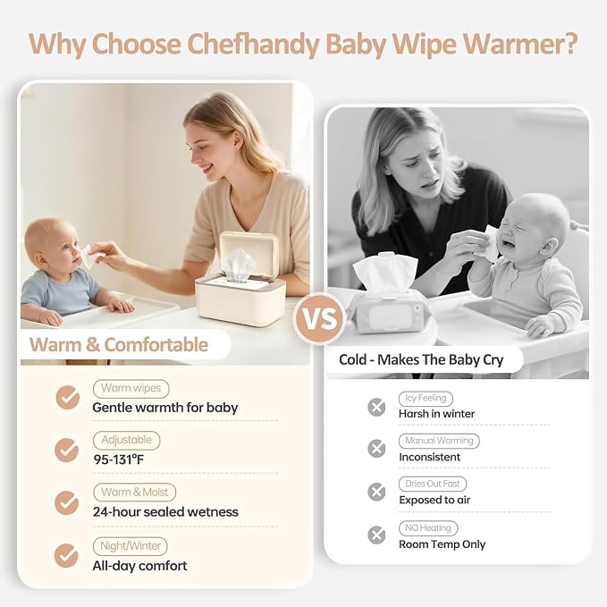 Chefhandy Baby Wipe Warmer & Wet Wipes Dispenser, 3-Mode Temperature Control - Image 3