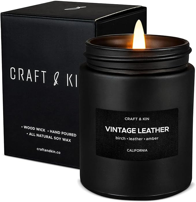 Craft & Kin Premium Vintage Leather Candle | Black Scented Candles by CraftKin