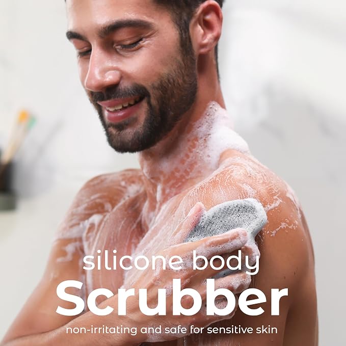 MainBasics Silicone Body Scrubber Dual-Sided Shower Loofah and Massaging Nodes - Image 2
