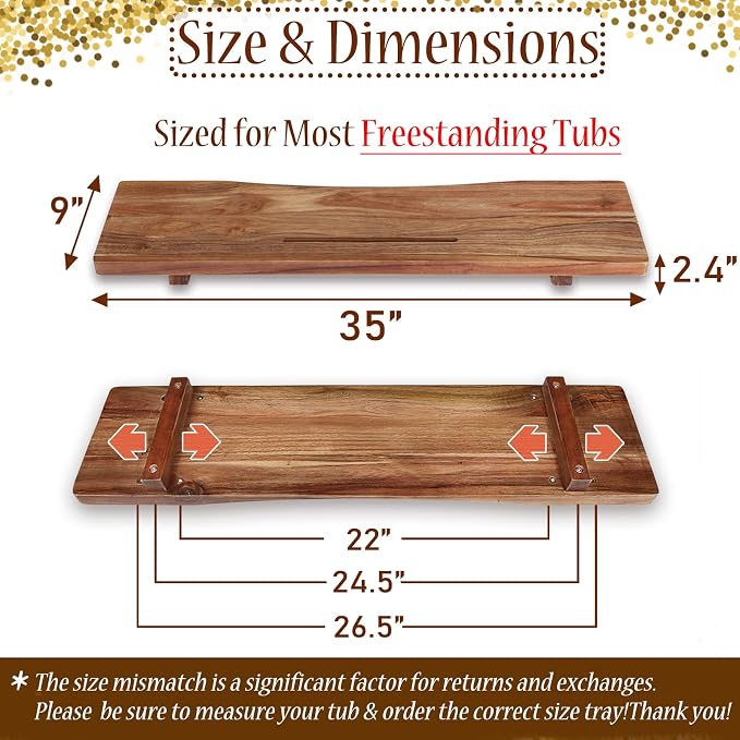 Premium 1.2IN Thickened Board Acacia Wood Bathtub Tray Caddy - Image 2