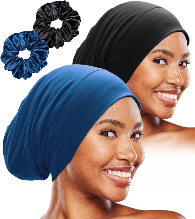 Sleep Cap Bonnet for Sleeping Black Women, Adjustable Cooling Ice Silk Lined by vidsel