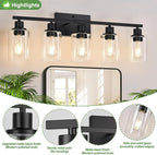 Indoi 5-Light Bathroom Light Fixtures, Matte Black Modern Vanity Lights - Image 3