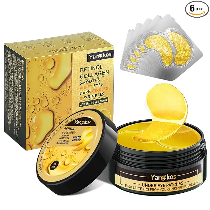 24K Gold Eye Mask 60Pcs, 5 Portable Golden Collagen Under Eye Patches, 30 Pairs by ExperiencethemagicofYargkosandembarkonajourneyofbeautyandconnection