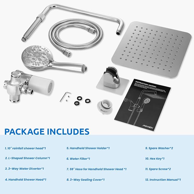 Ryamen Upgraded Dual Shower Heads Combo, 10 inch Filtered Shower Head - Image 9