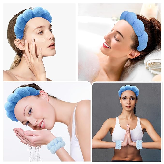 Zkptops Spa Headband for Washing Face Wristband Set Sponge Makeup Skincare - Image 4