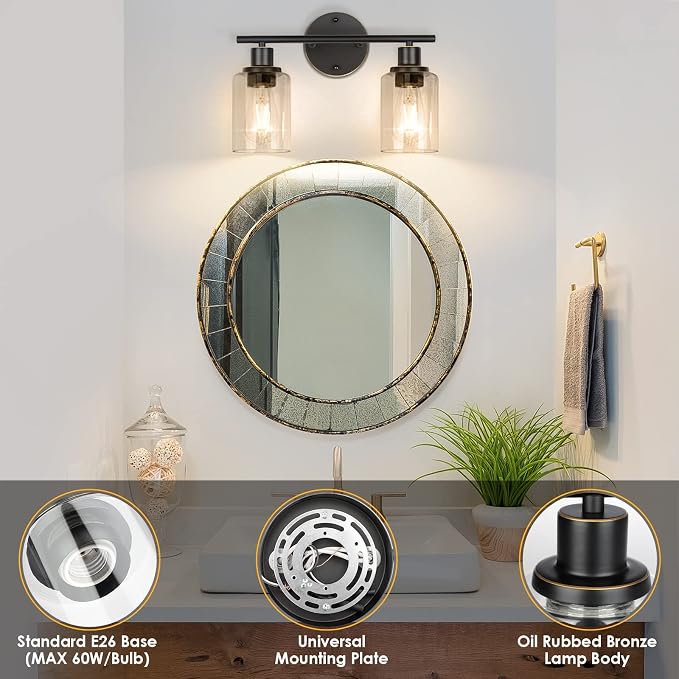 FOLKSMATE Bathroom Light Fixtures, 2-Light Oil Rubbed Bronze Vanity Light - Image 4